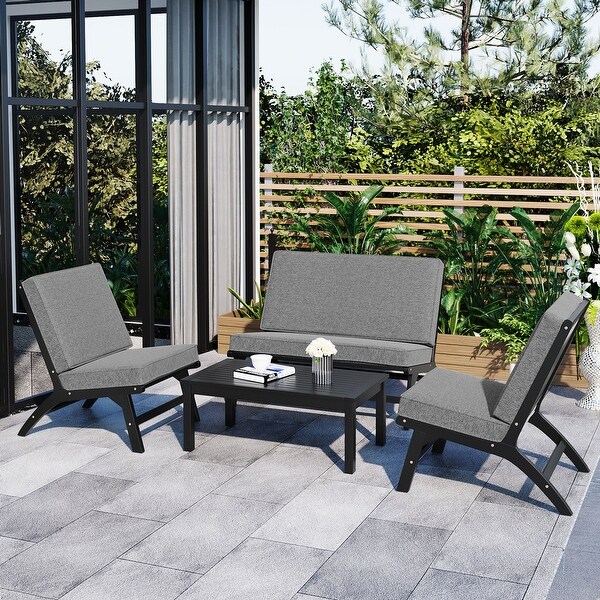 4Piece Garden Furniture Vshaped Seats set,Acacia Solid Wood Outdoor Sofa Sets