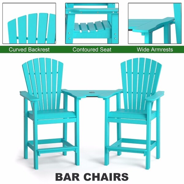 Beach Balcony Chair Barstool with Removable Table,WoodLike HDPE Backyard Garden Dining Chairs,Adirondack Arm Chairs Set of 2,