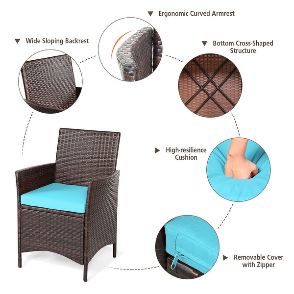 Costway 3PCS Patio Rattan Furniture Set Cushioned Sofa Glass Tabletop