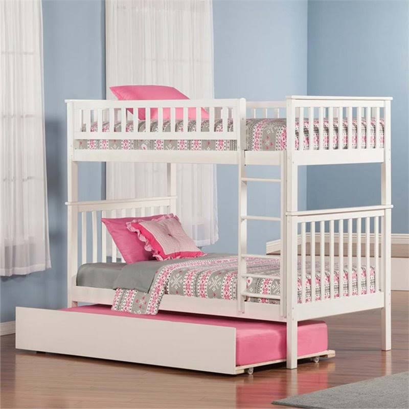 Atlantic Furniture Woodland Bunk Bed with Urban Trundle, White, Twin Over Twin