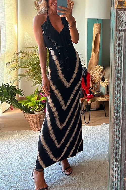 Printed Halter Neck Ruffle Maxi DressClistos