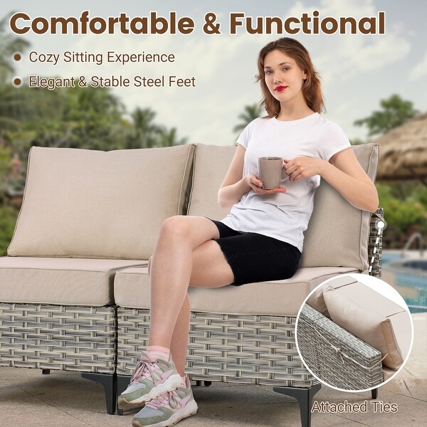 HOOOWOOO 10piece Wicker Patio Furniture Set Sectional Sofa with Swivel Chair