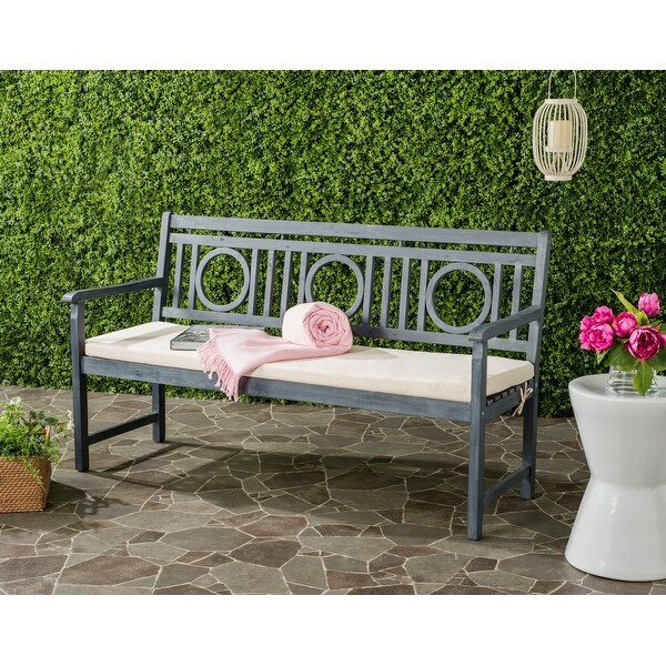 SAFAVIEH Outdoor Living Montclair Ash Grey/Beige 3 Seat Bench