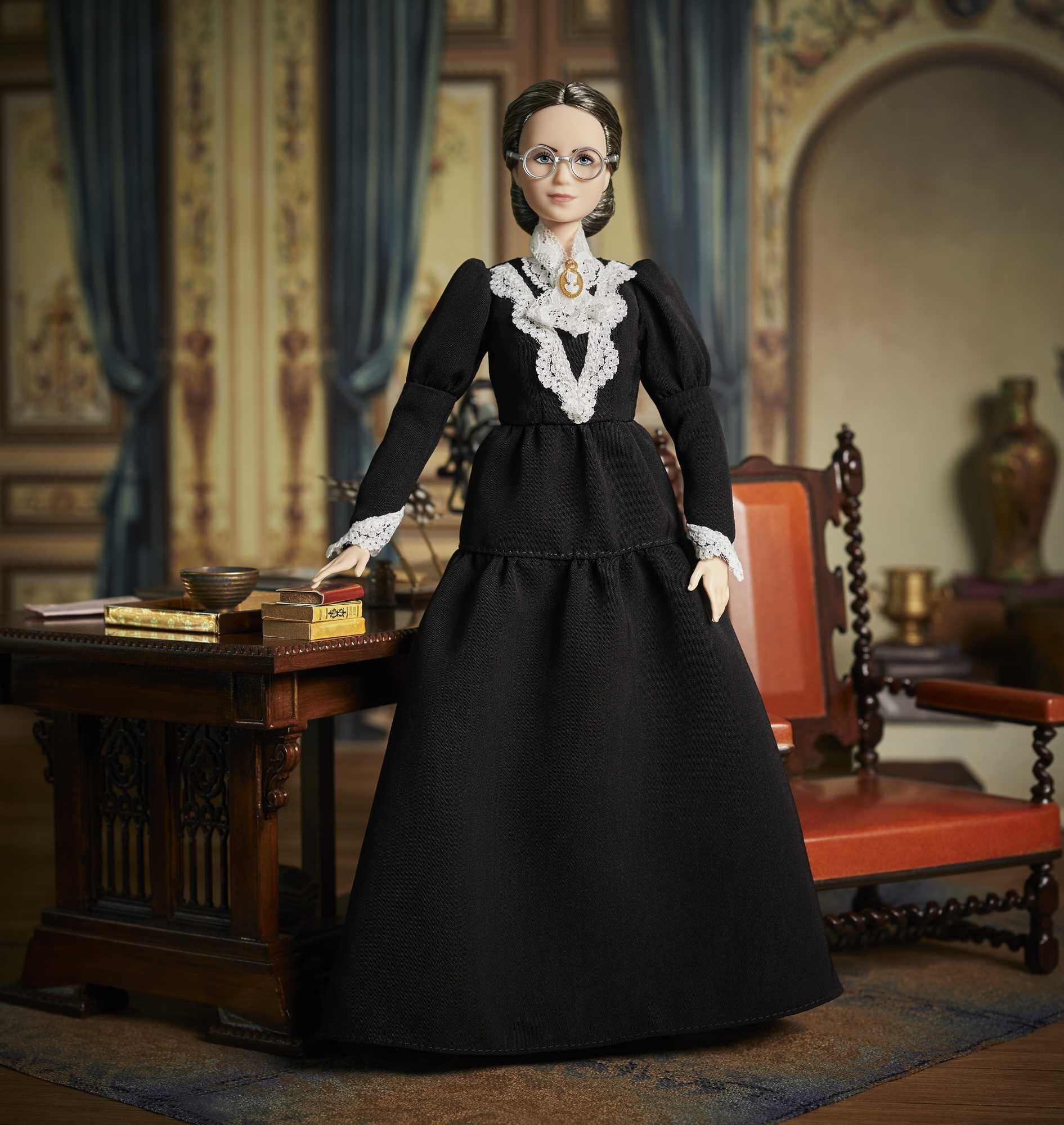 Barbie Inspiring Women Susan B. Anthony Collectible Doll in Black Dress with Doll Stand