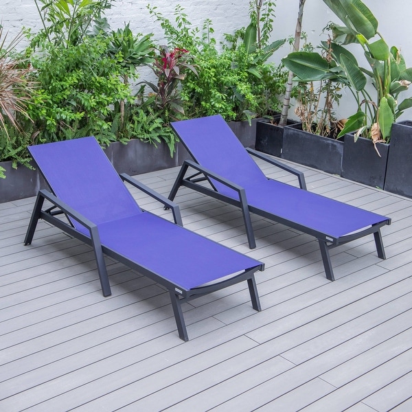 Aluminum Beach Pool Sun Lounge Chair Sling Mesh Fabric With Arms,Stackable Chaise Lounger (Set of 2)
