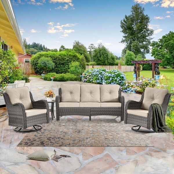5 Seat Wicker Patio Furniture Conversation Setting with High Back Swivel Rocking Chairs,Cushions Included 🎃