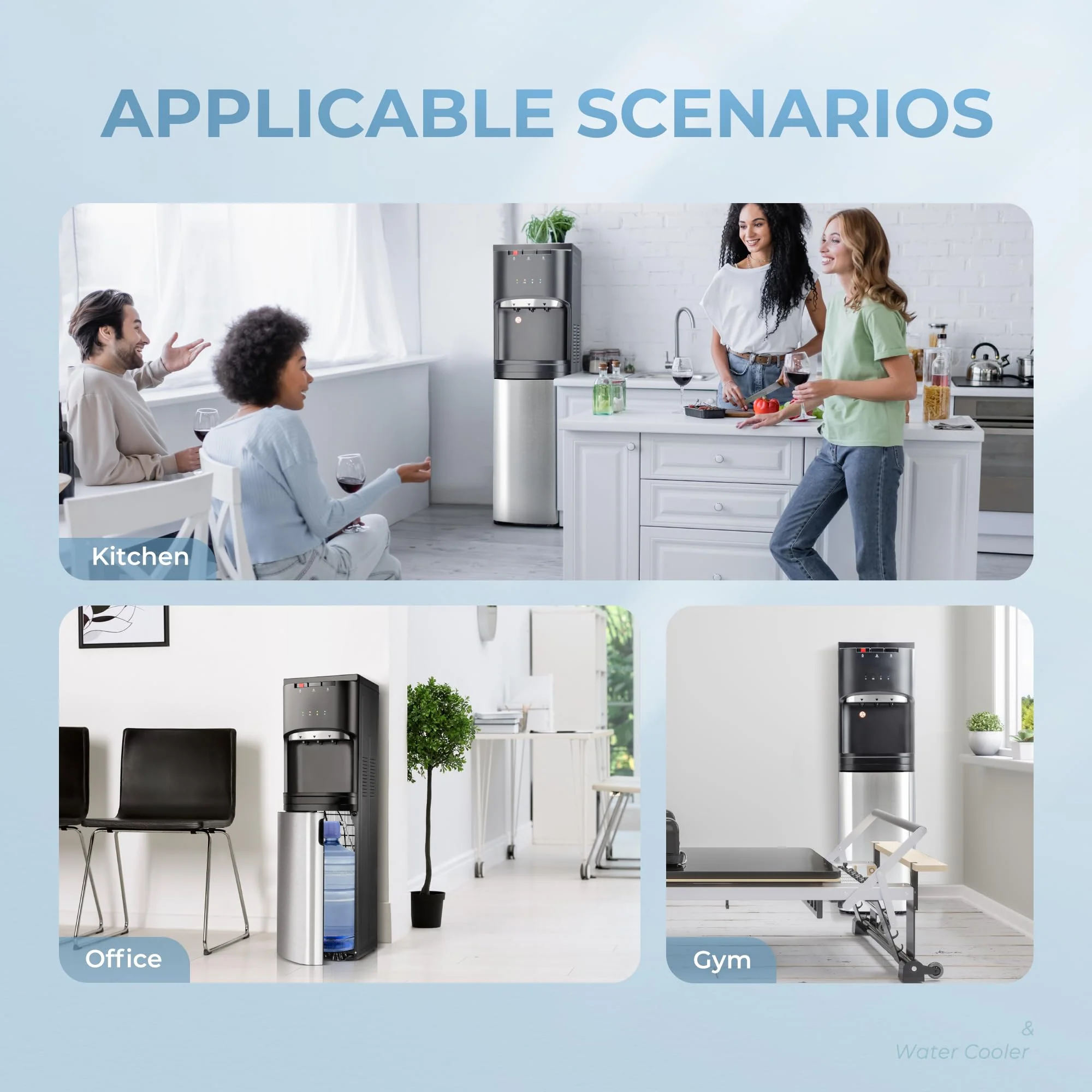 Self Cleaning Bottom Loading Water Cooler Dispenser, with UV Lights Stainless Steel