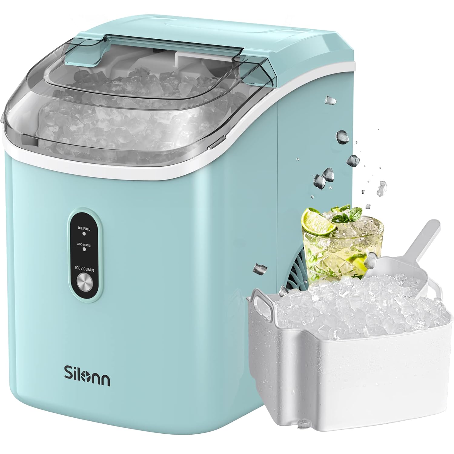Nugget Ice Maker Countertop, Chewable Pellet Ice Machine with Self-Cleanin Function, 33lbs/24H Portable Ice Makers for Home Kitchen Officce, Stainless Steel