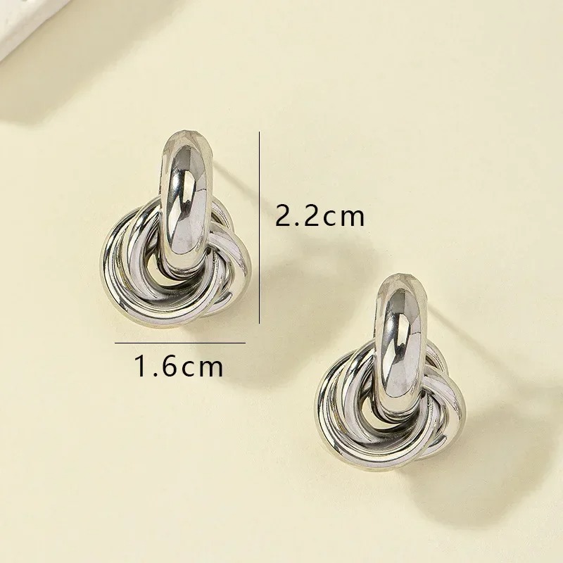 Fashion Stainless Steel Chunky Knot Earrings for Women Vintage Simple Multi-layer Circle Round Drop Earrings Punk Jewelry Gifts