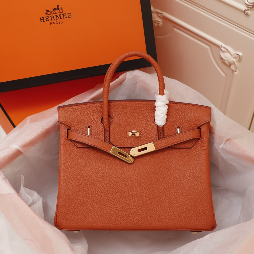 Hermes Birkin Bag 35 Fire Togo Gold Hardware