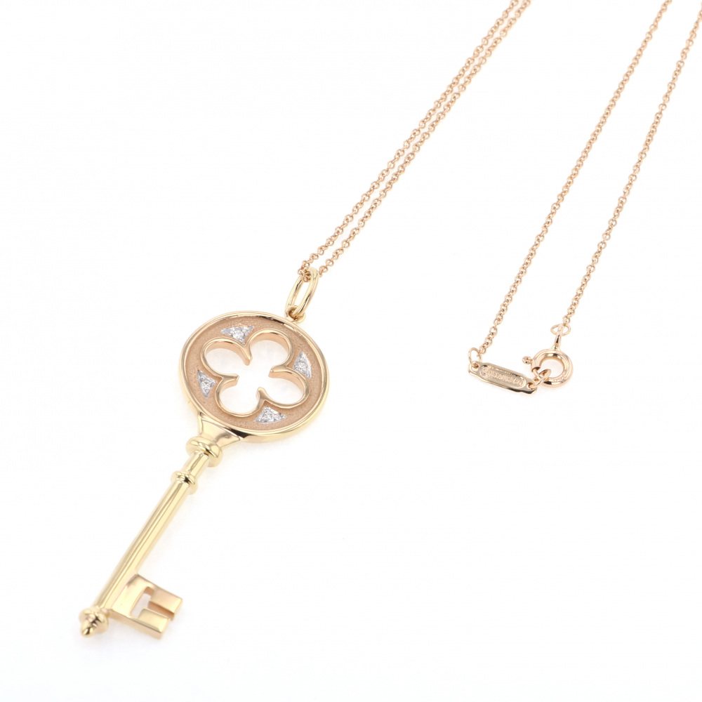 Tiffany & Co. Key Clover Key Necklace 18K Yellow Gold Diamond