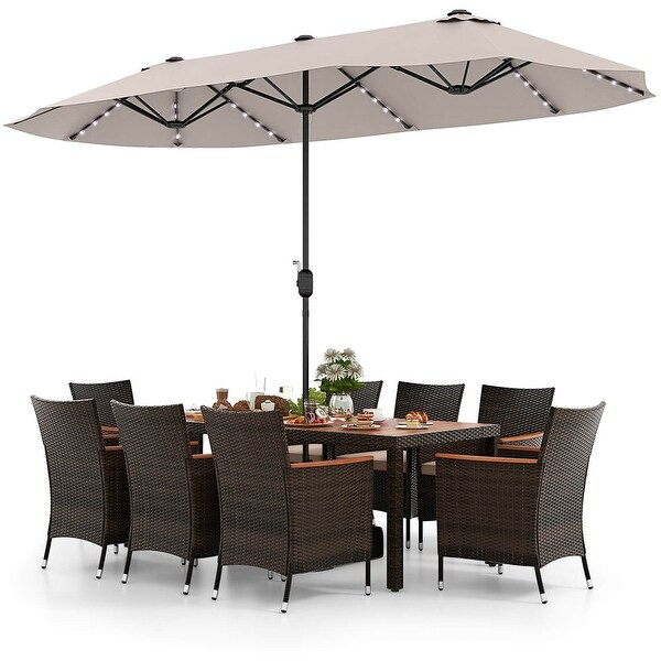 Costway 11 PCS Patio Dining Set with 15ft DoubleSided Patio Umbrella