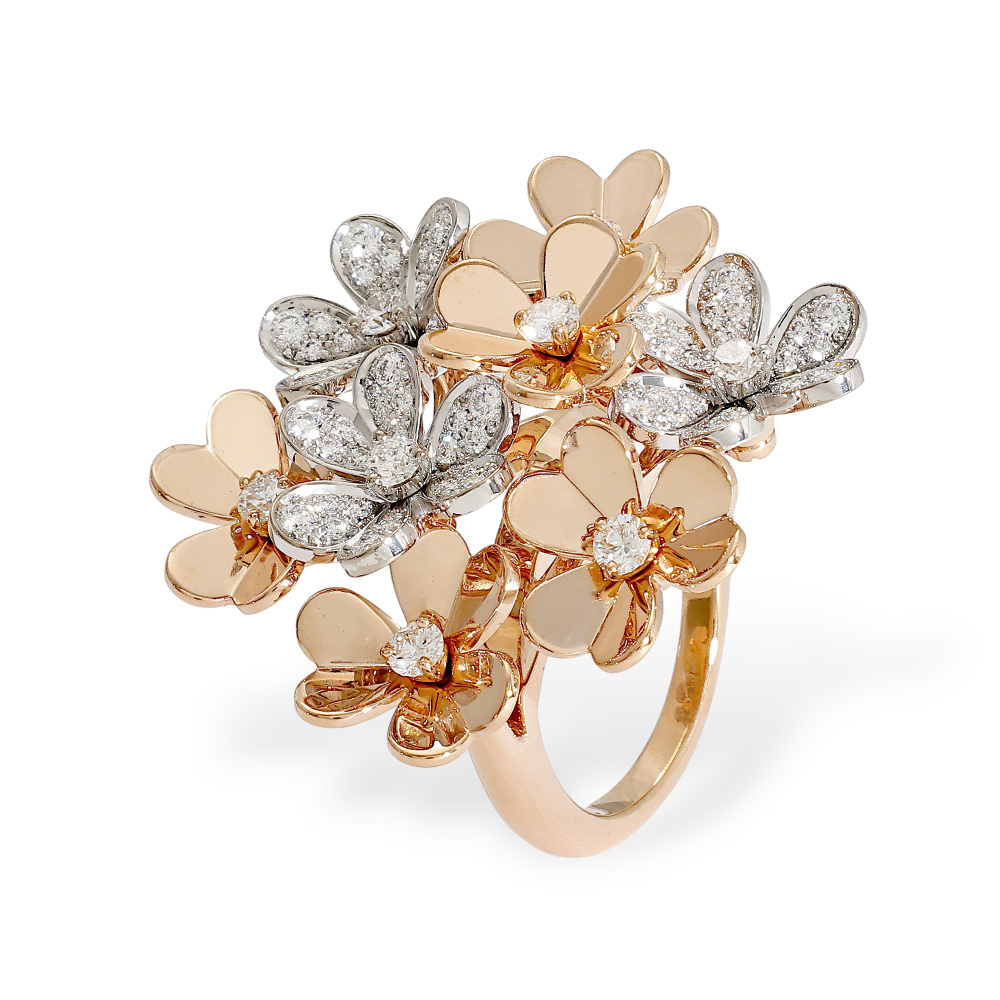 Van Cleef & Arpels Frivole 8 Flower Ring 18K White Gold & 18K Rose Gold Diamond VCARPFIQ00