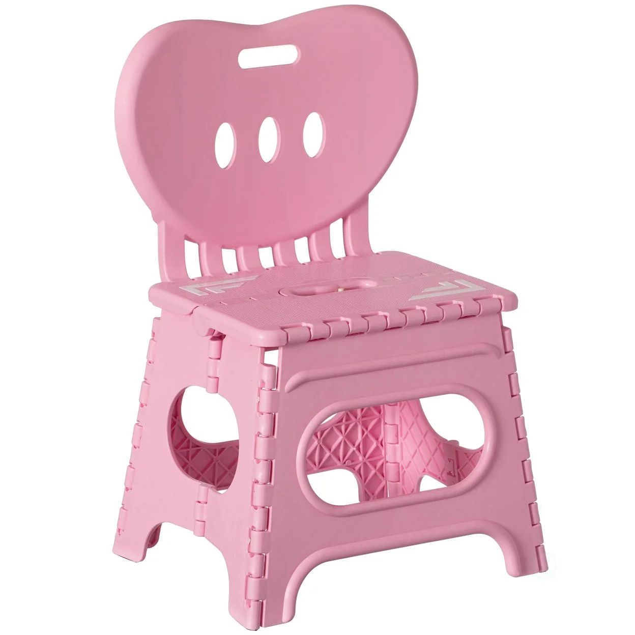 Basicwise  Plastic Foldable Step Stool with Back Support, Heart Shaped Backrest, Portable Chair with Handle, Kids Stepping Stool and Bathroom Stool, Collapsible Step Stool, Green