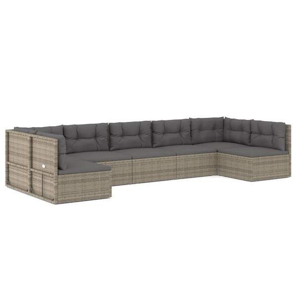 vidaXL 7 Piece Patio Lounge Set with Cushions Gray Poly Rattan