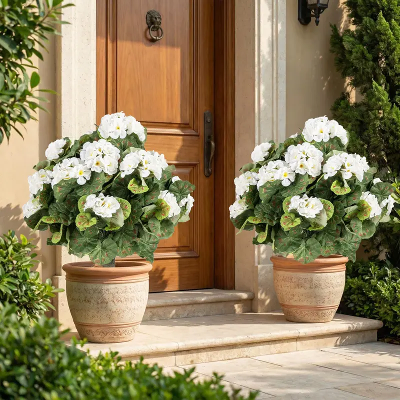 Set of 2 Begonia Ball Topiaries – 22.5-Inch Artificial Plants with Ground Anchors