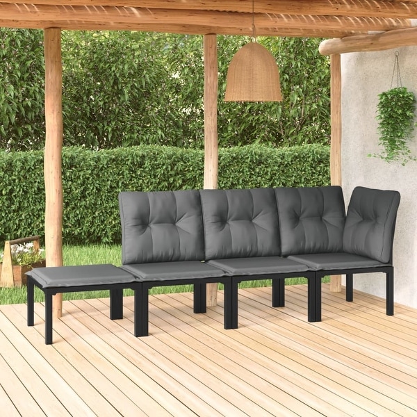 vidaXL Patio Corner Chair with Cushions Black and Gray Poly Rattan