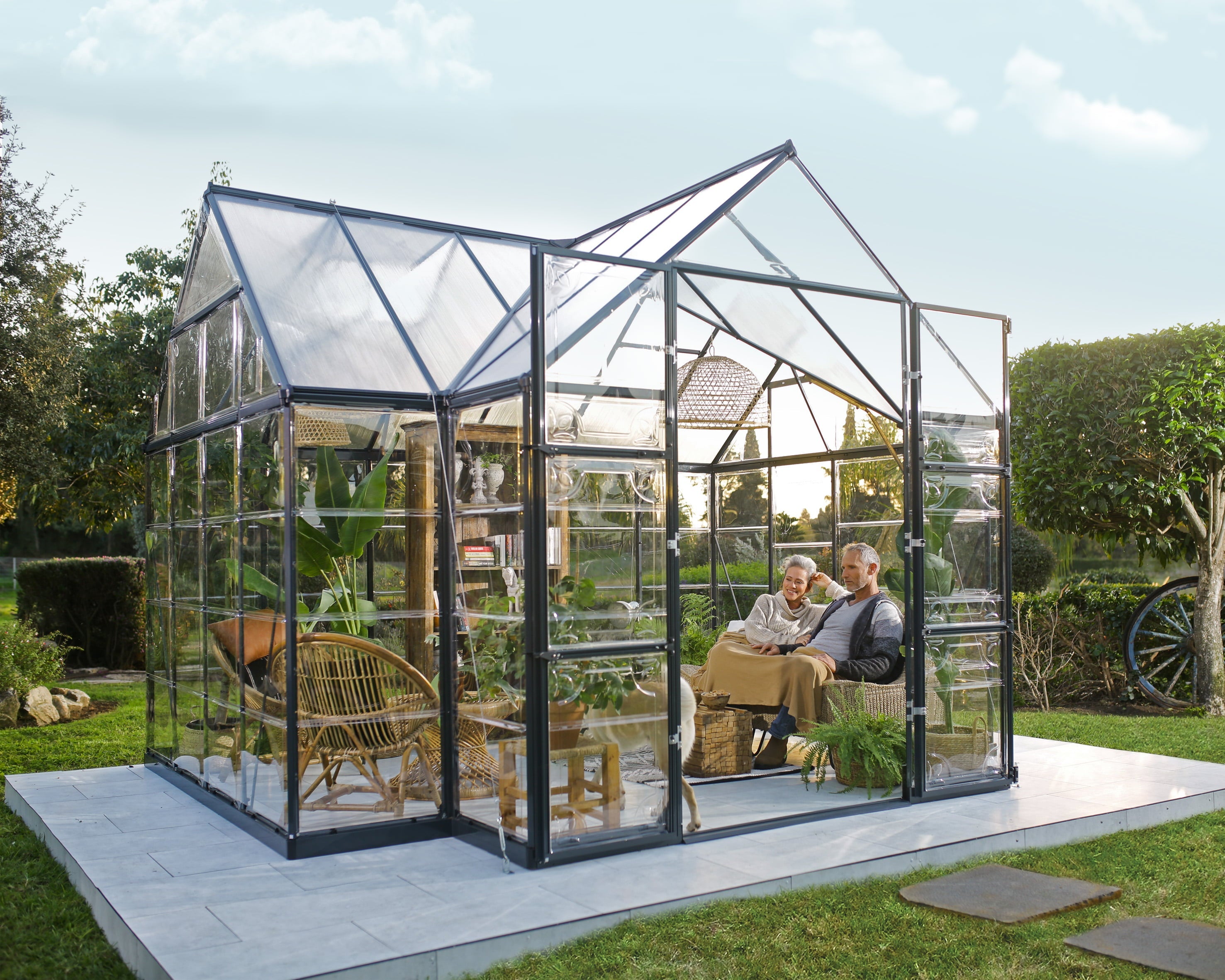 Palram – Canopia Chalet Four Season – 12′ x 10′ – Walk-In Hobby Greenhouse – Charcoal Gray – with 2 Roof Vents