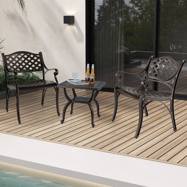 Cast Aluminum Dining Chairs Set of 2 with Patio Chairs Armrests Flower PatternBronze