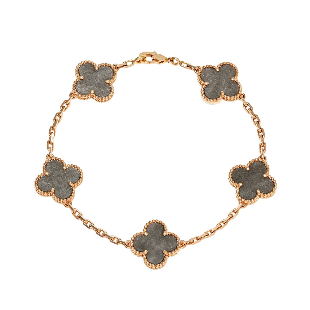 Van Cleef & Arpels Vintage Alhambra 5 Motifs Bracelet 18K Rose Gold Obsidian VCARP7S600
