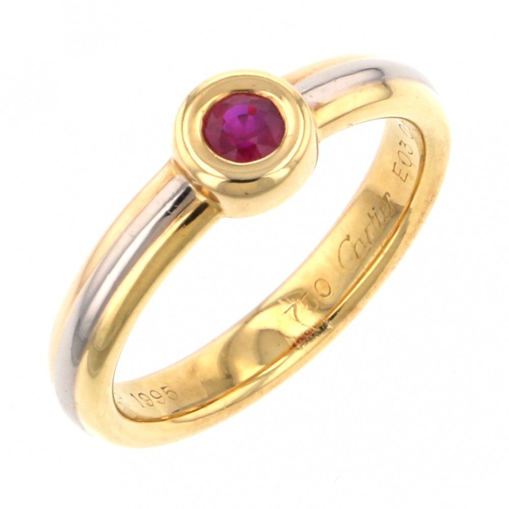 Cartier Three Gold Ruby Ring K18YG Yellow Gold K18WG White Gold K18PG Pink Gold Ring Tri-Gold