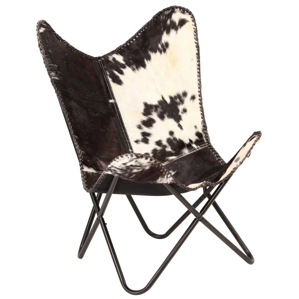 Anself Butterfly Chair Black and White Genuine Goat Leather