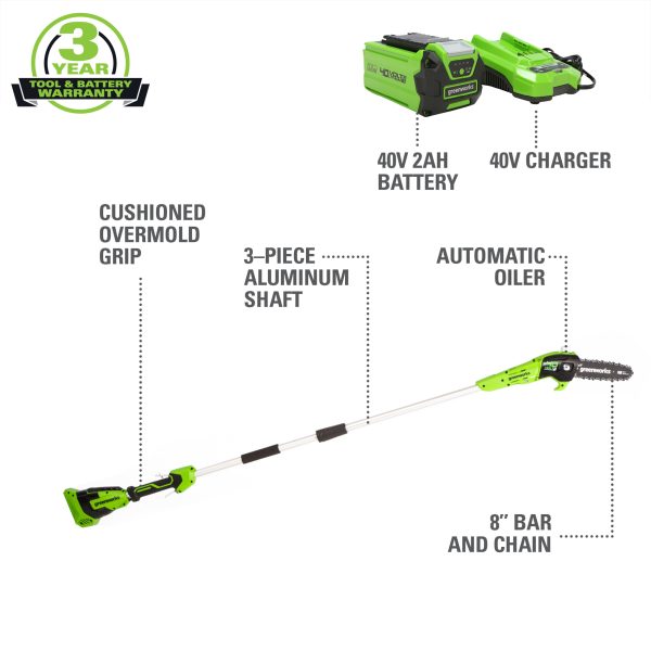 40V 8  Cordless Pole Saw with 2.0 Ah Battery and Charger, 1403702