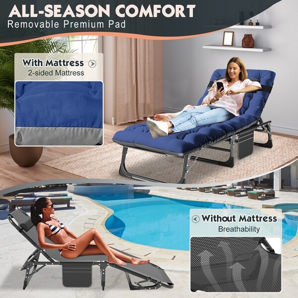 DoCred Folding Camping Cot,Chaise Lounge Chair with Mattress