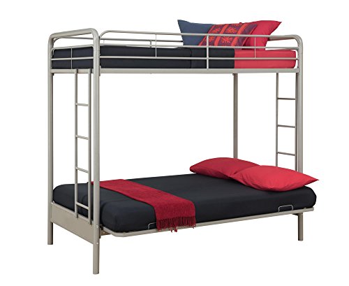DHP Twin-Over-Futon Convertible Couch and Bed with Metal Frame, Ladder and Guardrails - Black