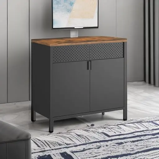 SONGMICS Metal Sideboard Cabinet – Slim 15.7-Inch Wide Storage Unit with Two Doors