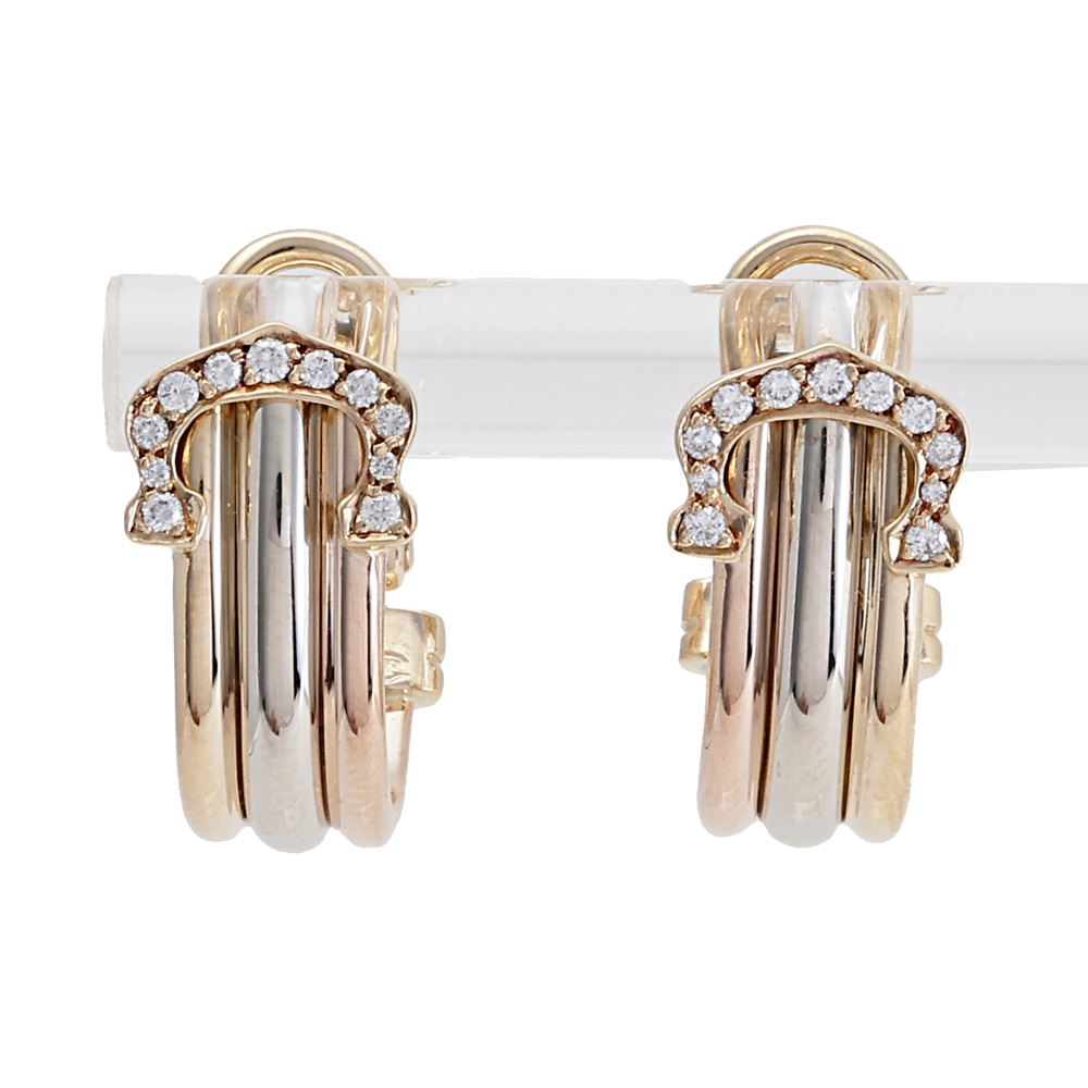 Cartier 2C Earrings Tri-Gold Diamond
