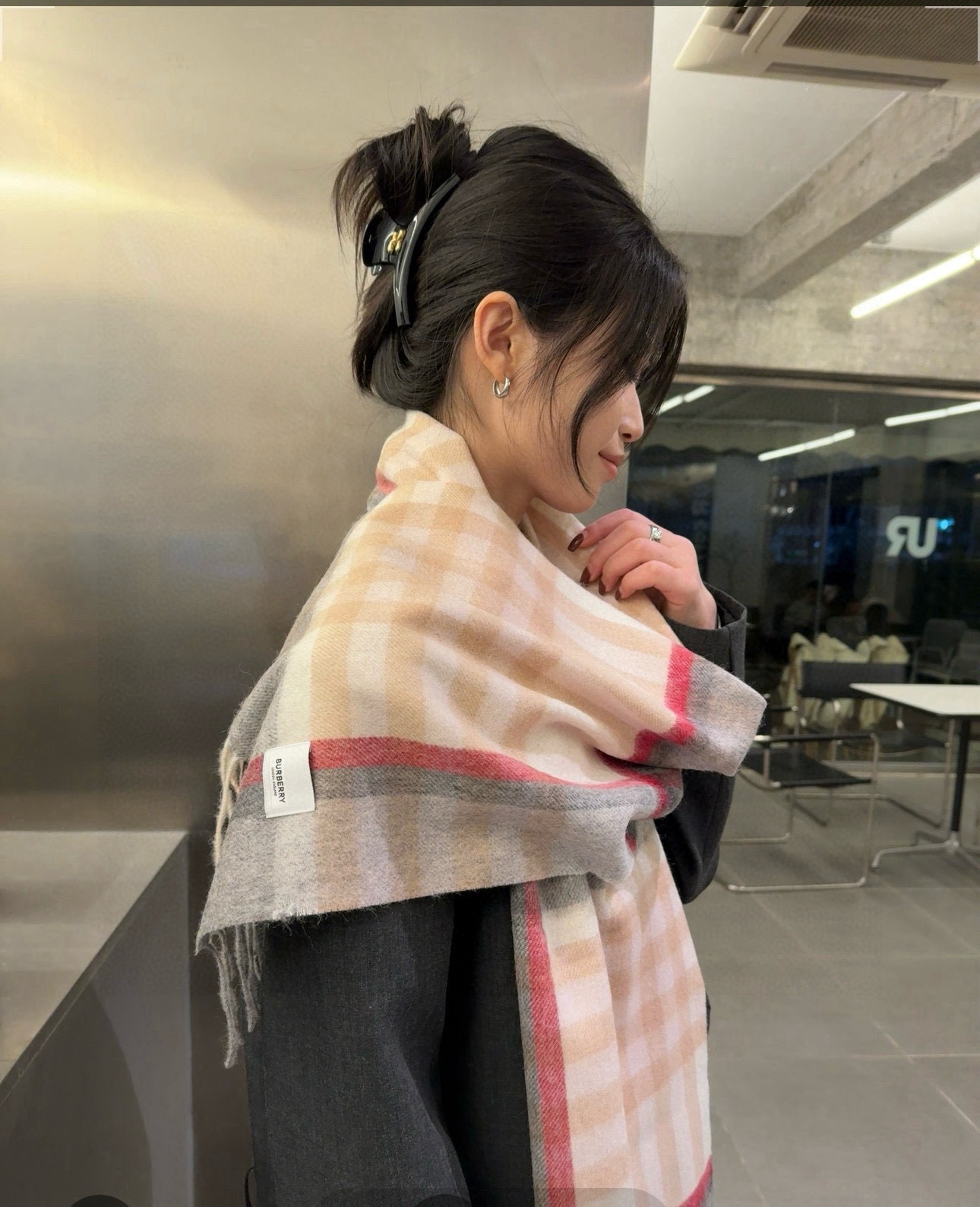 Burberry Cashmere Scarf Beige Stripe For Women 180cm