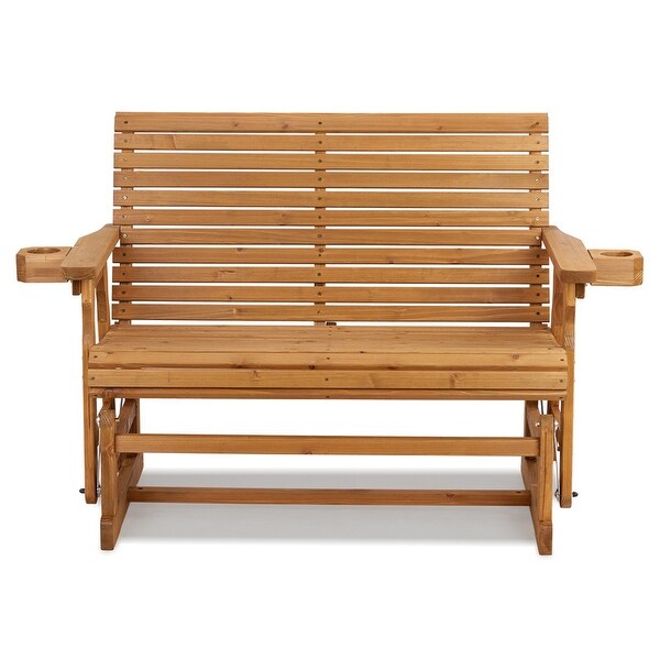Outdoor Double Glider Chair with Horizontal Stripes and Cedar Backrest