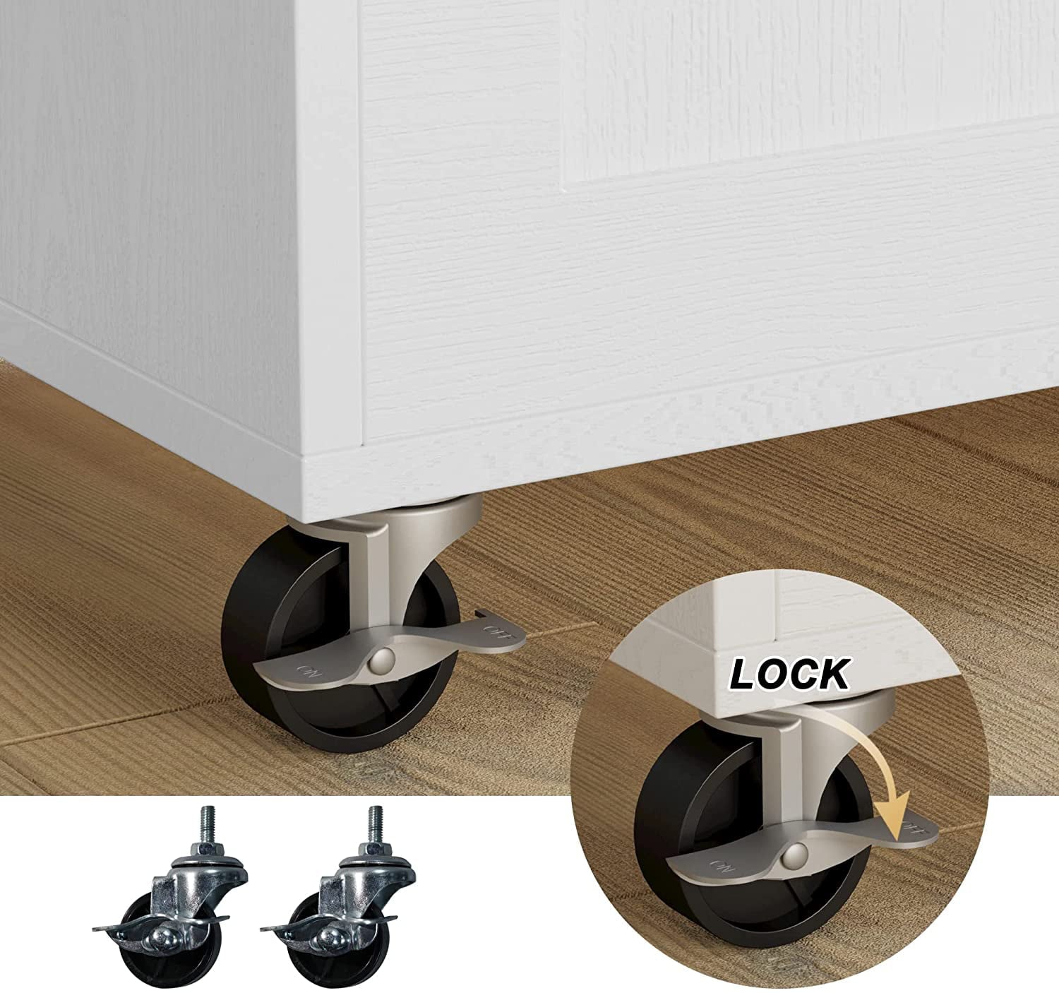 IRONCK  Rolling Kitchen Island with Storage, with Storage Cabinet, Drawer, Spice Rack, Towel Rack, Kitchen Cart Table for Kitchen, White