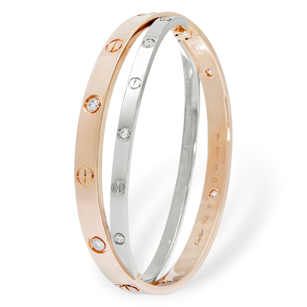 Cartier Love Bracelet 18K White Gold & 18K Rose Gold Diamond N6039100