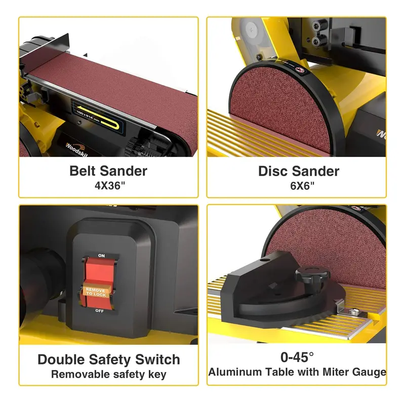 Woodskil 4.3-Amp 4 x 36-Inch Belt & 6-Inch Disc Sander Combo – Dual-Function Power Sander