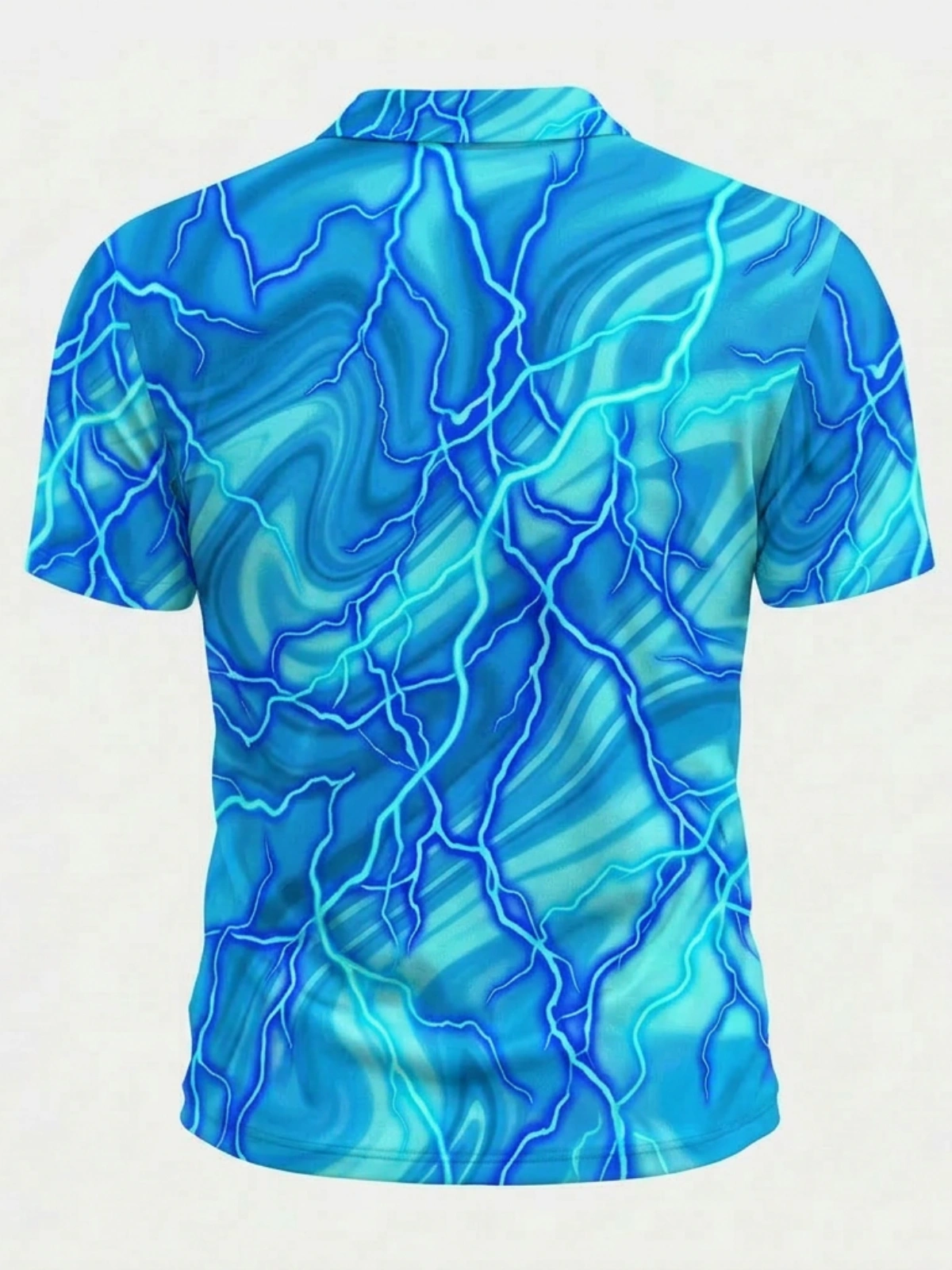 Moisture Wicking Golf Polo 3D Blue Marble Lightning Pattern Button Short Sleeve Golf Polo Shirt