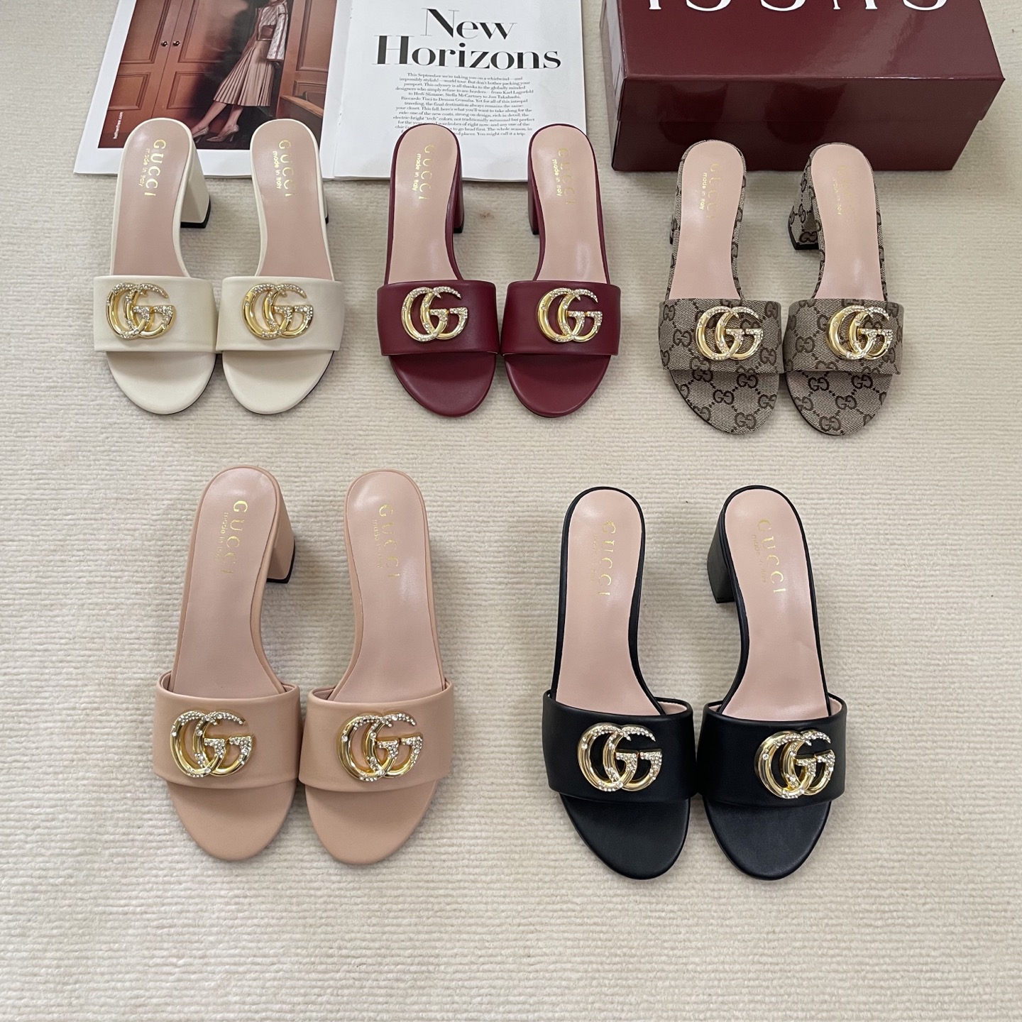 Gucci Double G rhinestone block heel slippers - cnluxepick