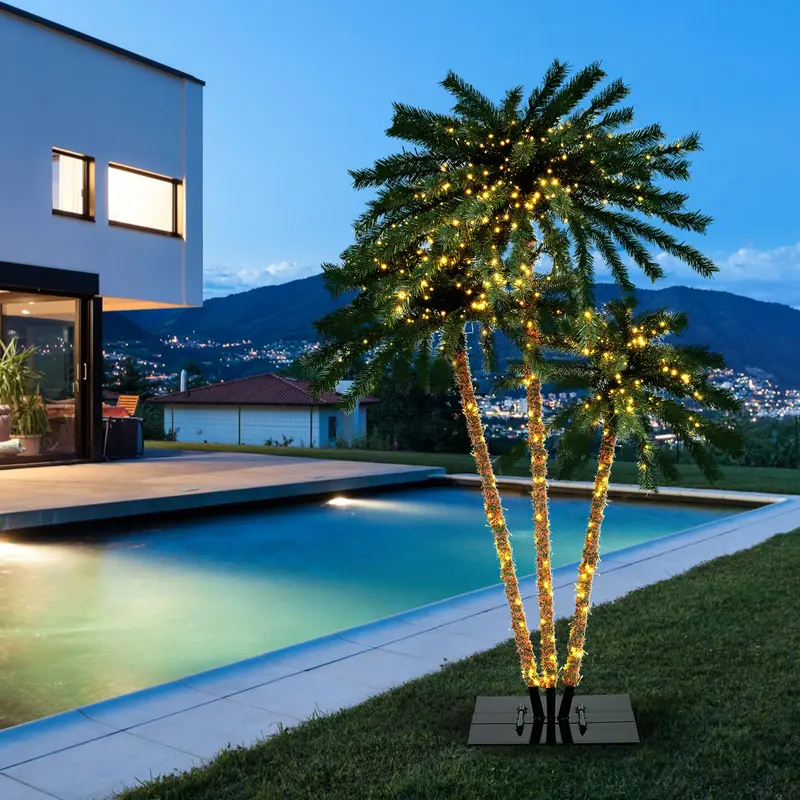 Pre-Lit Artificial Coconut Palm Christmas Tree – 4, 5, or 6 Feet Tall with Sturdy Metal Stand