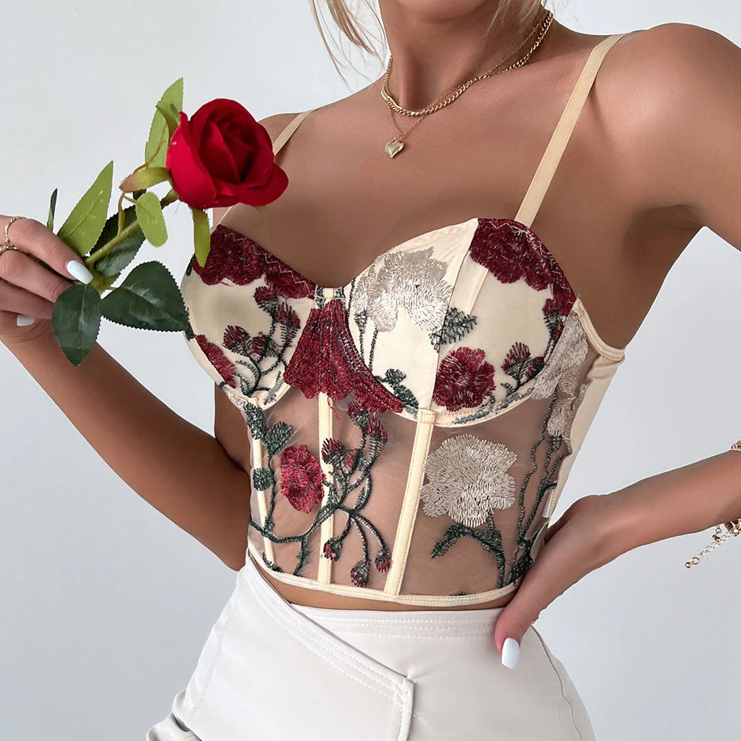 Floral Embroidered Corset Top | Sweetheart NecklineClistos