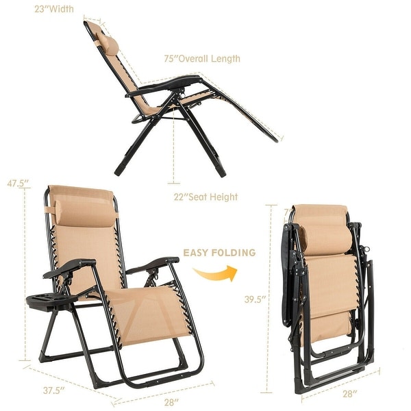 Gymax Folding Zero Gravity Lounge Chair Recliner w/ Cup Holder Tray