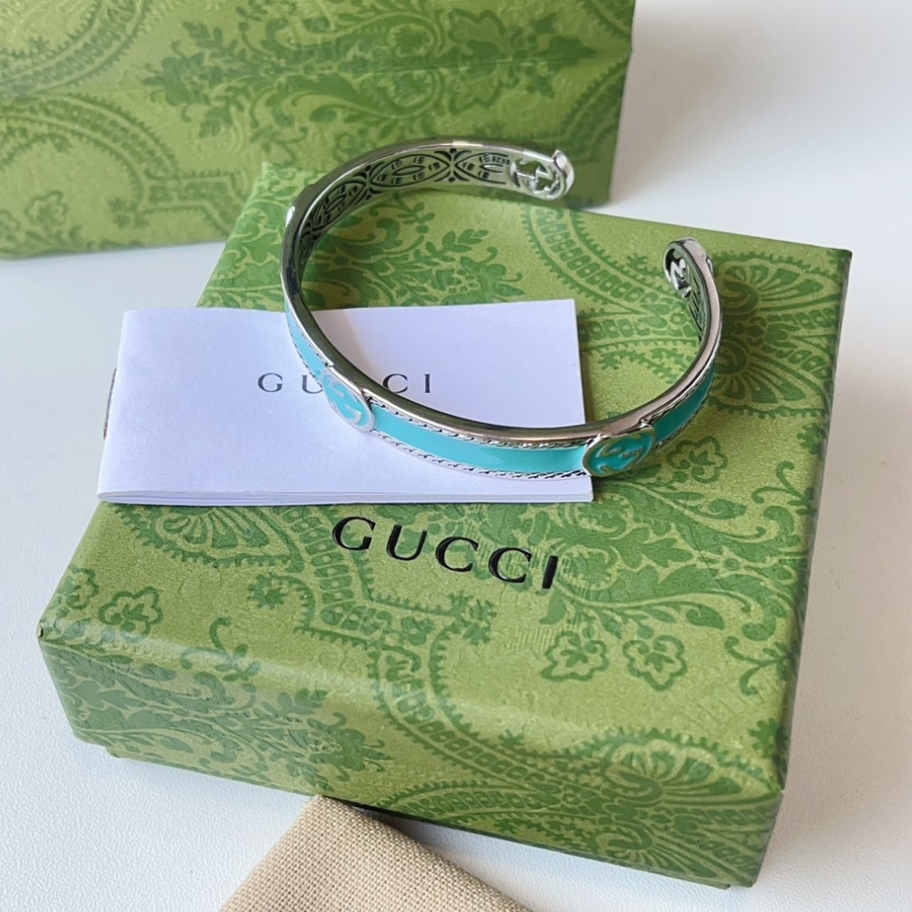 Gucci Cuff Bracelet Interlocking Gg Sterling Silver Turquoise Enamel