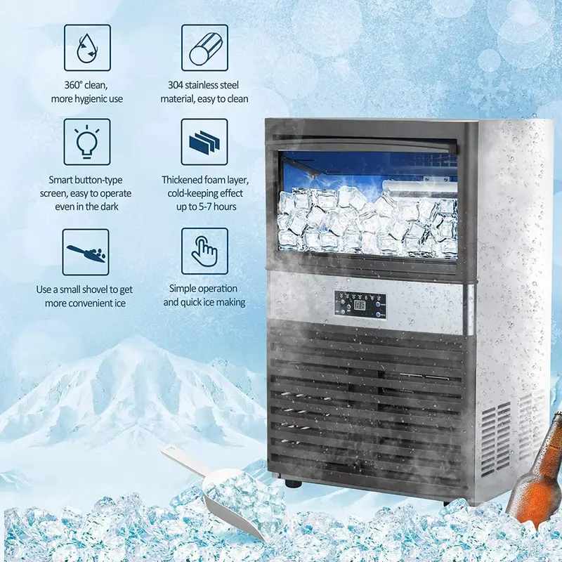 YUTGMasst Commercial Ice Maker — 110 lbs/24H Stainless Steel Freestanding Air-Cooled Ice Machine