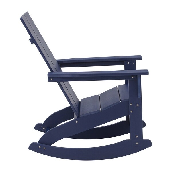 2 Modern Dual Slat Poly Resin Adirondack Rocking Chairs with Side Table