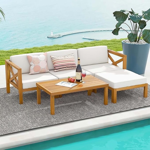 5 PCS Outdoor Conversation Set w/ Chairs Ottoman and Coffee Table