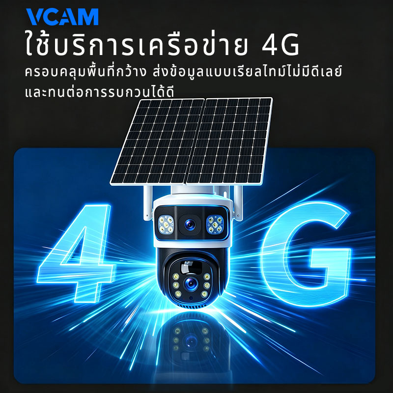 กล้องวงจรปิดโซล่าเซลล์ 3 เลนส์ ซิมการ์ด 4G รวมแผงโซล่าเซลล์ ไม่ต้องเสียค่าไฟฟ้า ความละเอียด 8 ล้านพิกเซล มองเห็นกลางคืนแ
