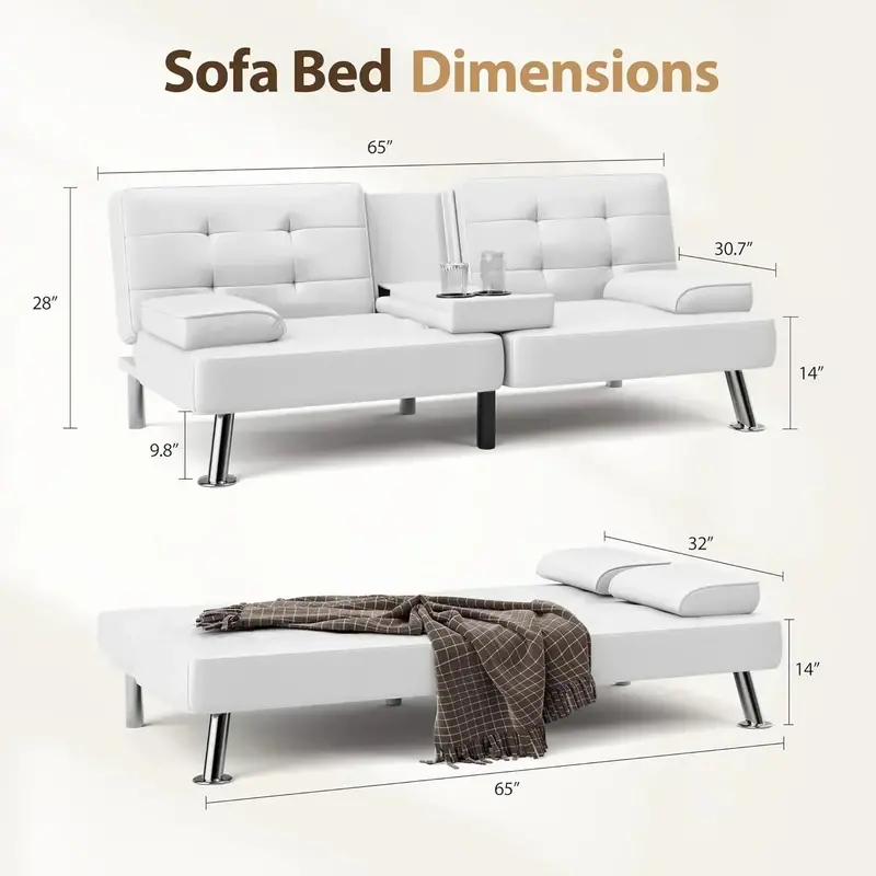 Shahoo Convertible Futon Sofa Bed – Faux Leather Sleeper Couch for Small Living Rooms