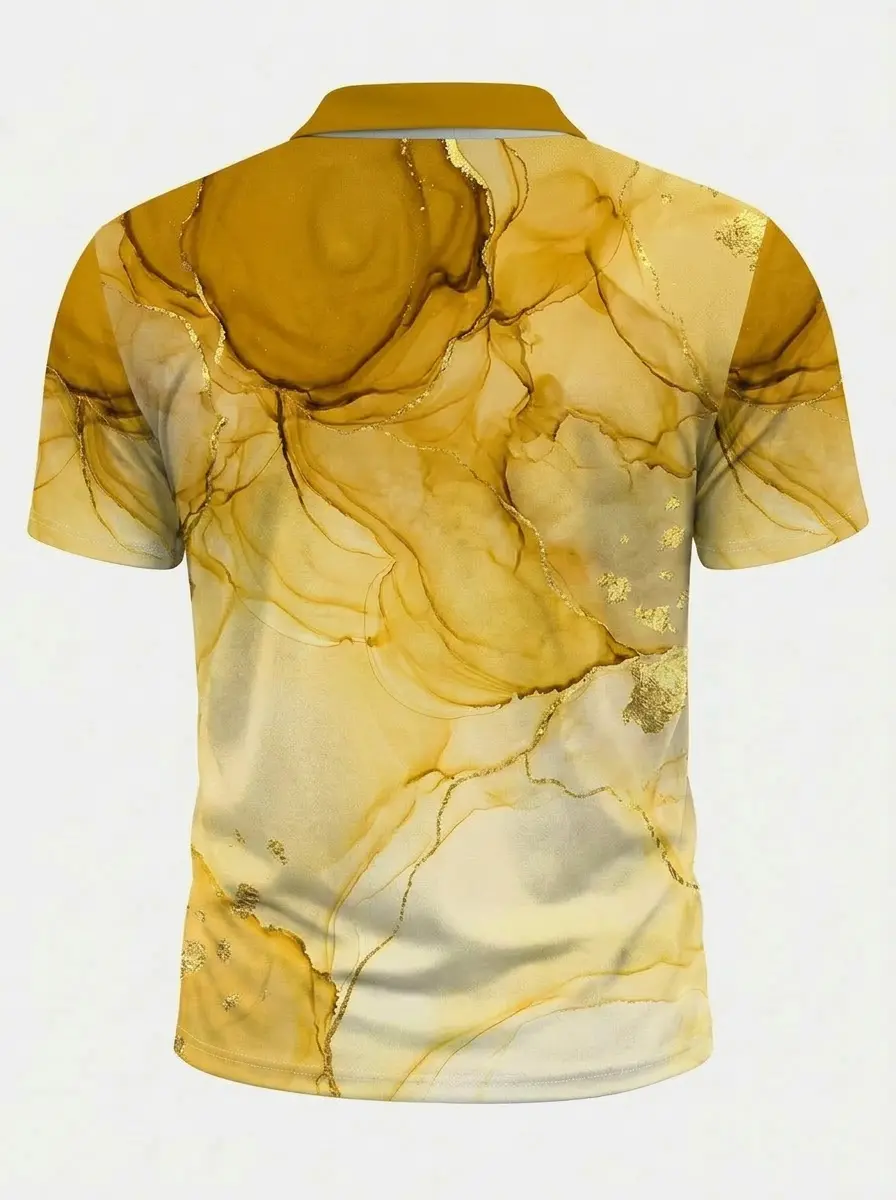 Moisture Wicking Golf Polo 3D Mustard Yellow Watercolor Texture Button Short Sleeve Golf Polo Shirt