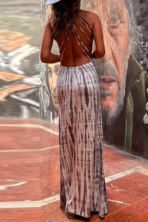 Criss Cross Back Maxi Dress | Tie Dye A-Line GownClistos