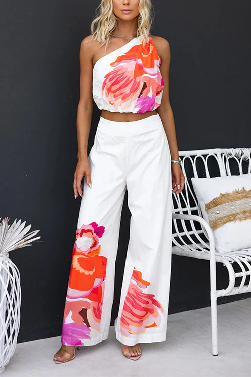 One Shoulder Crop Top & Wide Leg Pant SetClistos